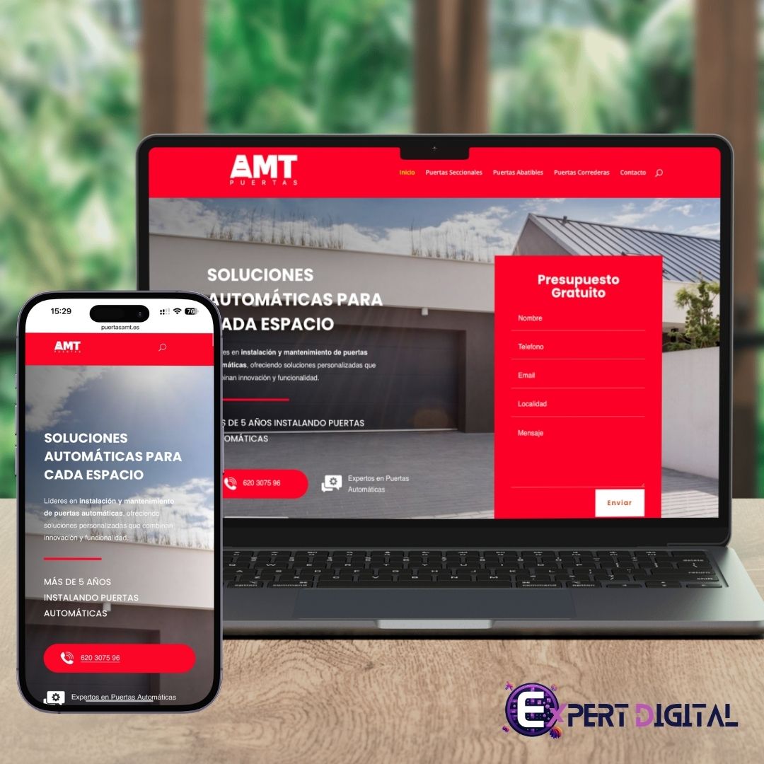 Web de AMT Puertas en portátil y móvil