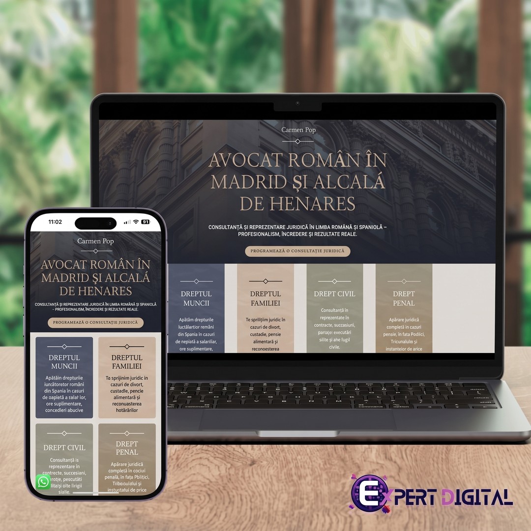 Web de Avocat Român Madrid en portátil y móvil